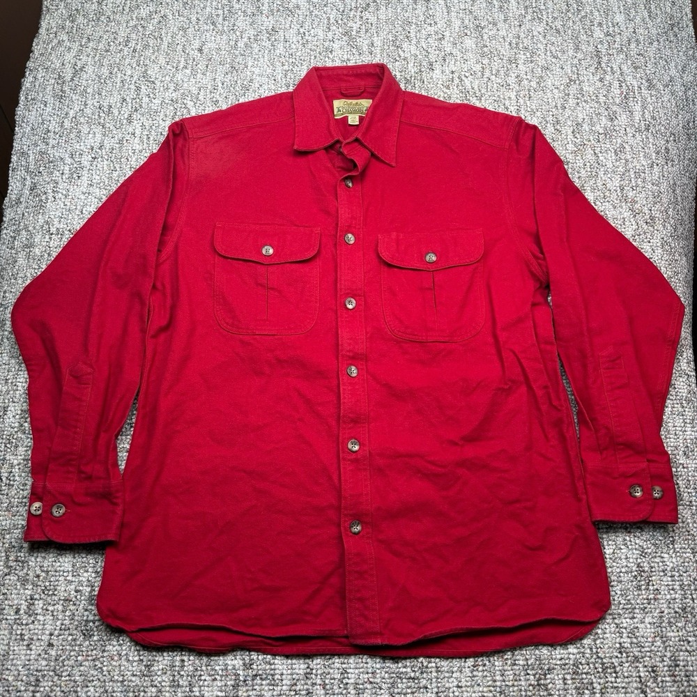 Cabela's Shirt Mens Medium Deerskin Soft Chamois Heavy Weight Button Up Red